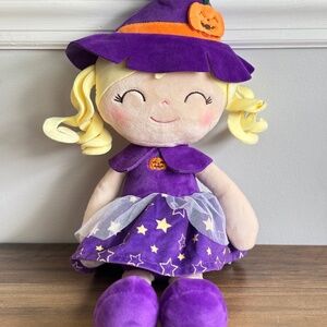 GLOVELEYA Plush Doll HAPPY WITCH Purple HALLOWEEN Baby Girl SUPER SOFT Toy 18"